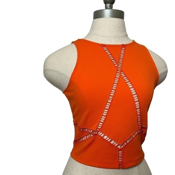 H&M By Night Neon Orange Lasercut Cut Out Sleeveless Crop Top Tank Size XS - Picture 3 of 10